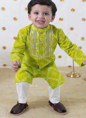 Green printed cotton kurta set 1