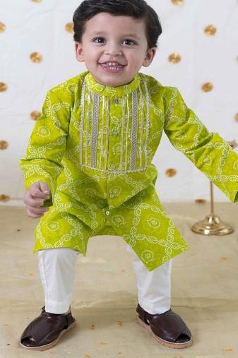 Green printed cotton kurta set