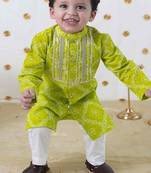 Green printed cotton kurta set