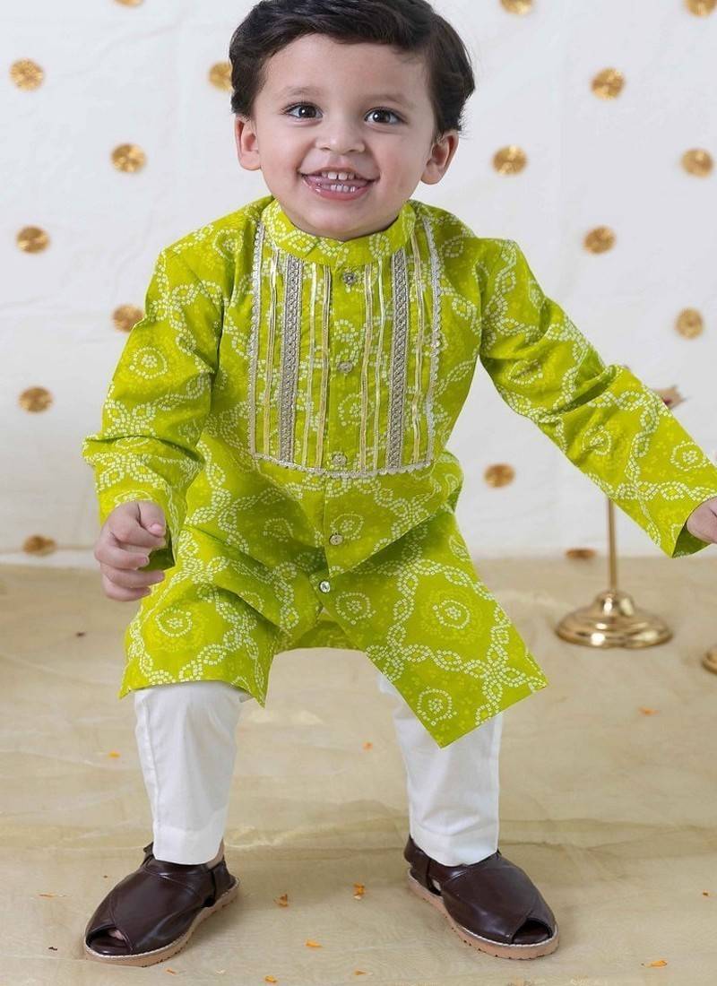 Green printed cotton kurta set