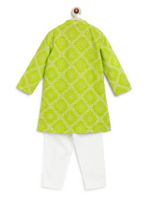 Green printed cotton kurta set 2
