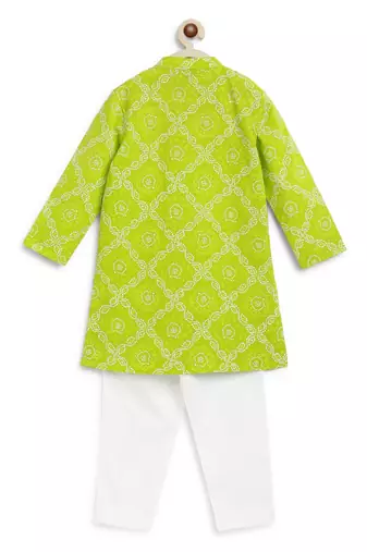 Green printed cotton kurta set
