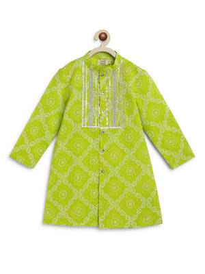 Green printed cotton kurta set 5