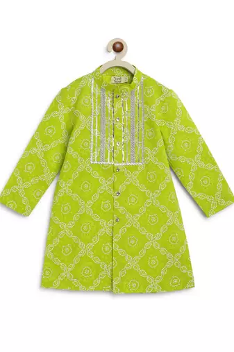 Green printed cotton kurta set