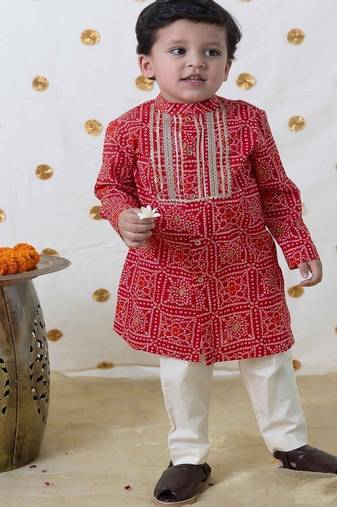Red printed cotton kurta set