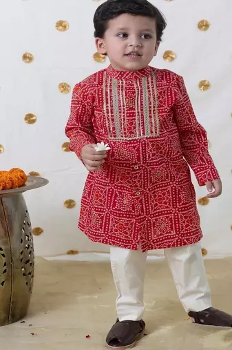 Red printed cotton kurta set