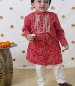 Red printed cotton kurta set