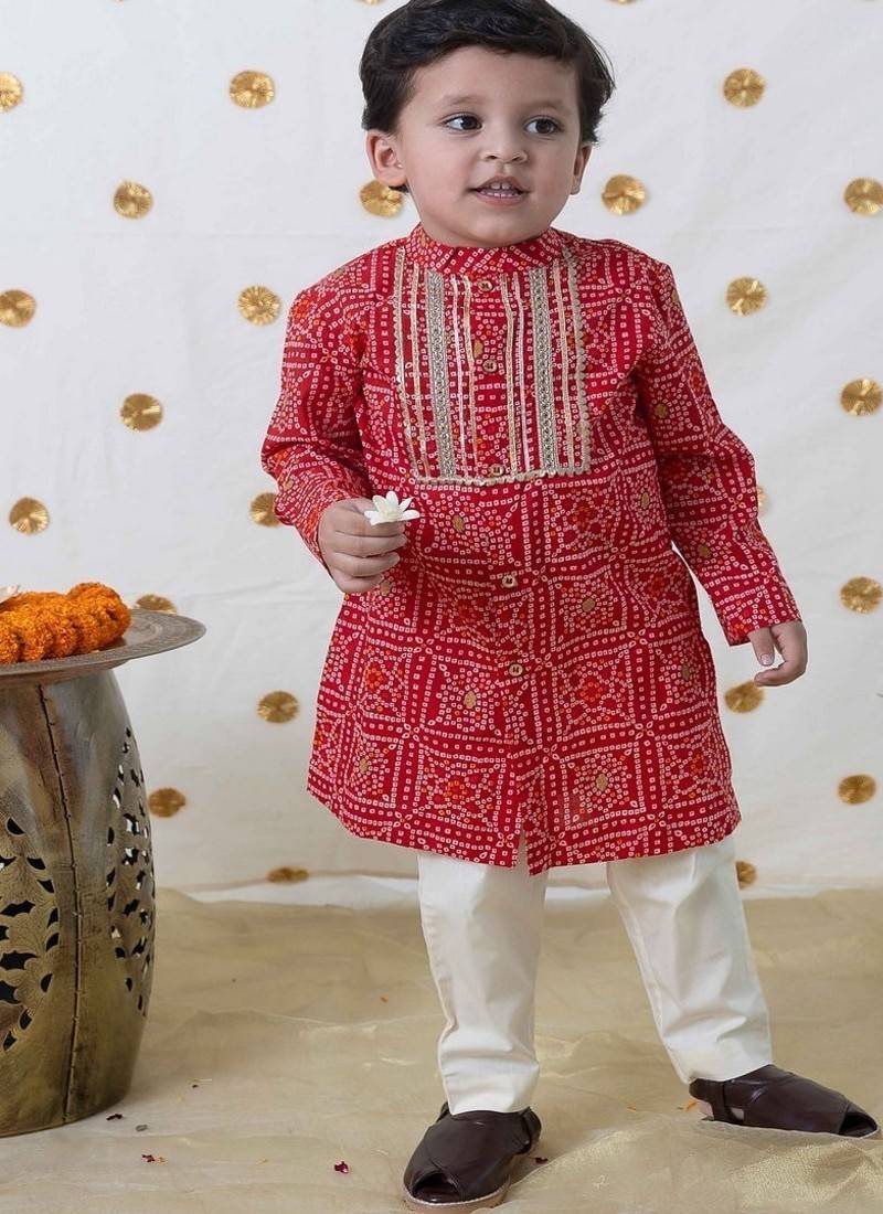 Red printed cotton kurta set