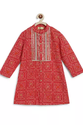 Red printed cotton kurta set