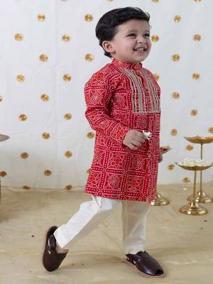Red printed cotton kurta set 5