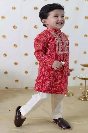 Red printed cotton kurta set