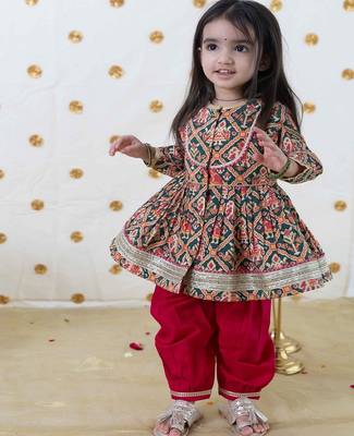 Green printed cotton kurta set 1