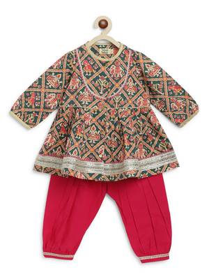Green printed cotton kurta set 3