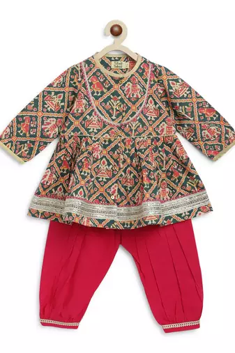 Green printed cotton kurta set