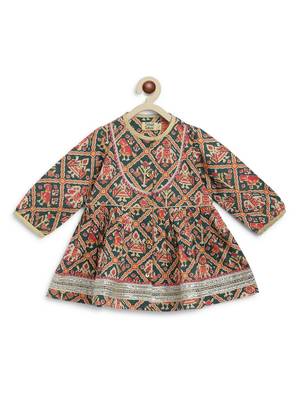 Green printed cotton kurta set 4