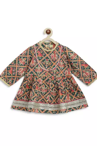 Green printed cotton kurta set