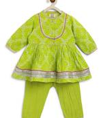 Green printed cotton kurta set