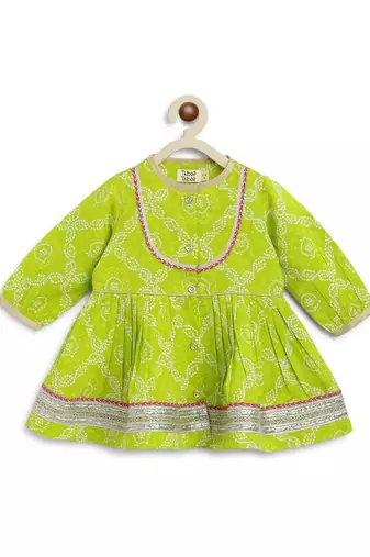 Green printed cotton kurta set