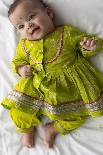 Green printed cotton kurta set