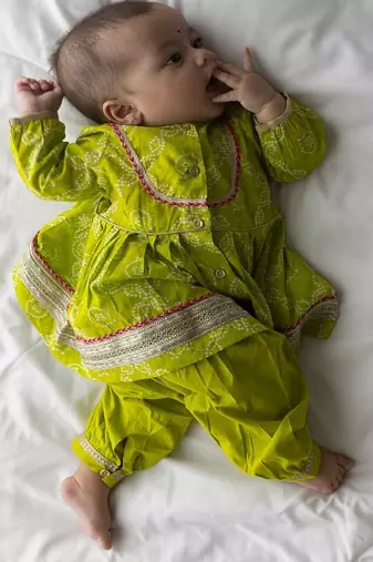 Green printed cotton kurta set