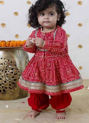 Red printed cotton kurta set 1