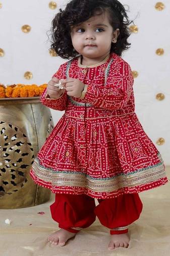 Red printed cotton kurta set