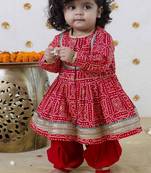 Red printed cotton kurta set