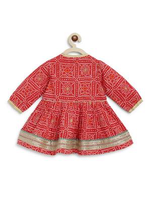 Red printed cotton kurta set 2