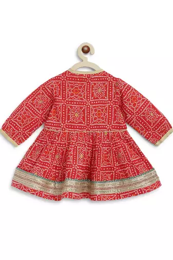 Red printed cotton kurta set