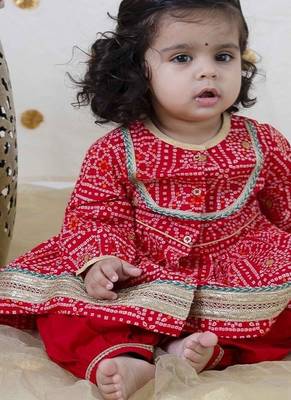 Red printed cotton kurta set 5