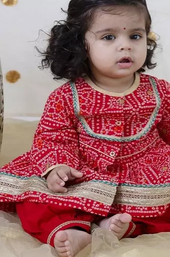 Red printed cotton kurta set