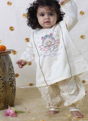 Cream embroidered cotton kurta set 1