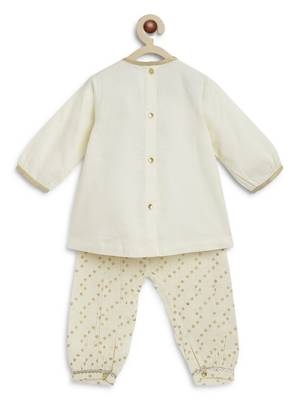 Cream embroidered cotton kurta set 2