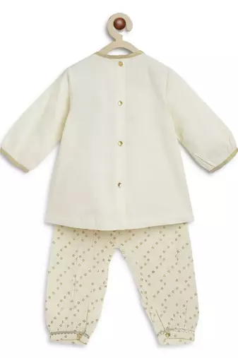Cream embroidered cotton kurta set