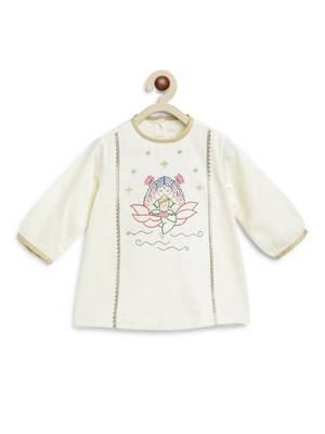 Cream embroidered cotton kurta set 5