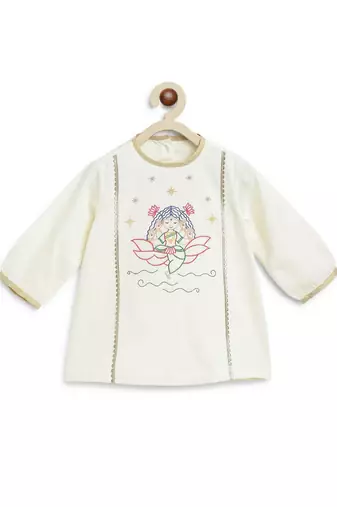 Cream embroidered cotton kurta set