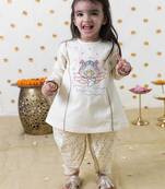 Cream embroidered cotton kurta set