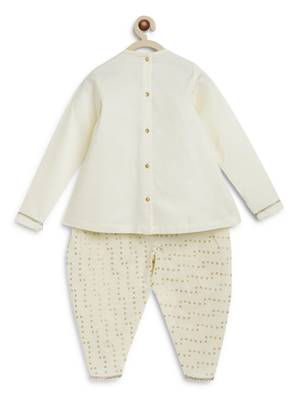Cream embroidered cotton kurta set 3