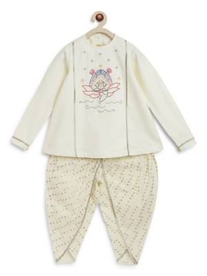 Cream embroidered cotton kurta set 4