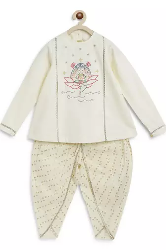 Cream embroidered cotton kurta set