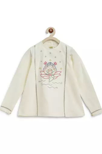 Cream embroidered cotton kurta set