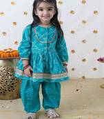 Blue printed cotton kurta set