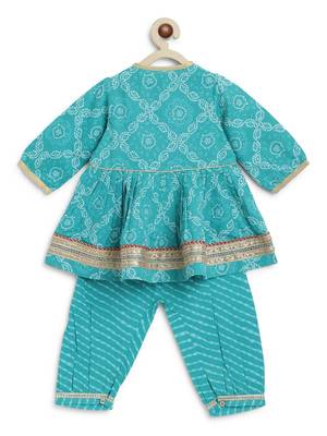 Blue printed cotton kurta set 2