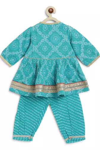 Blue printed cotton kurta set