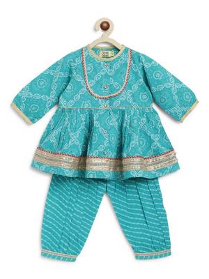 Blue printed cotton kurta set 4