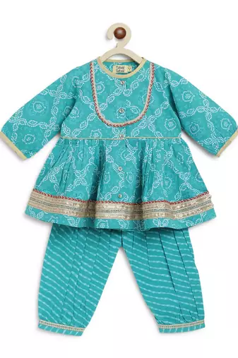 Blue printed cotton kurta set