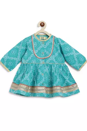 Blue printed cotton kurta set