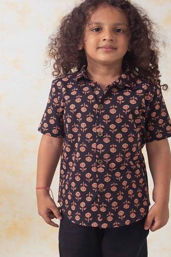 Black printed cotton shirt