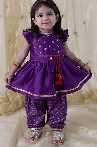 Purple embroidered cotton kurta set