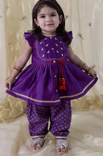 Purple embroidered cotton kurta set